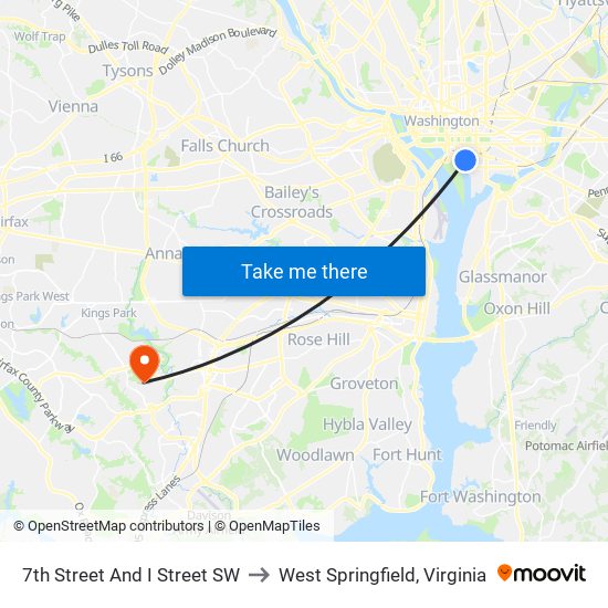 7th Street And I Street SW to West Springfield, Virginia map