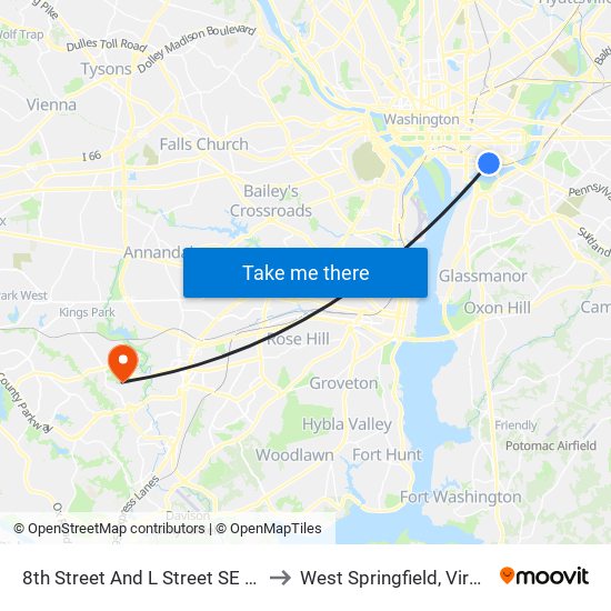 8th Street And L Street SE (Nb) to West Springfield, Virginia map