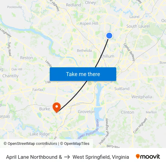 April Lane Northbound  & to West Springfield, Virginia map