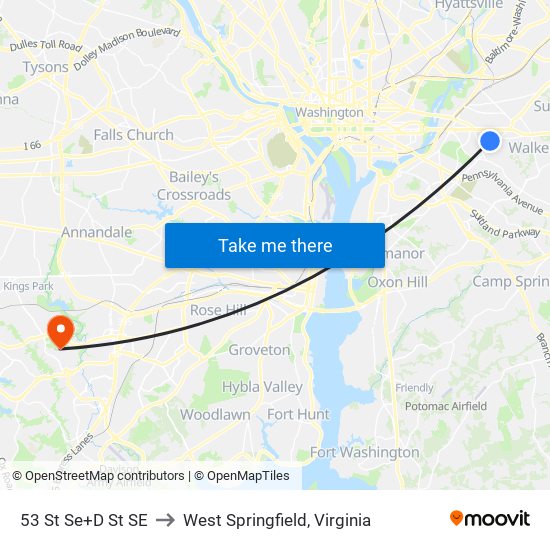 53 St Se+D St SE to West Springfield, Virginia map