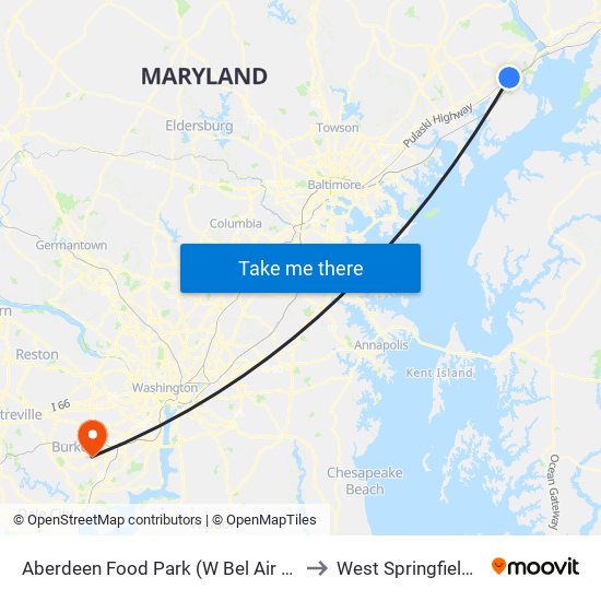 Aberdeen Food Park (W Bel Air Ave & Baker St) to West Springfield, Virginia map