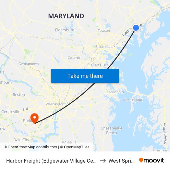 Harbor Freight (Edgewater Village Center / 1807 Pulaski Hwy / Stop Is on Us 40) to West Springfield, Virginia map