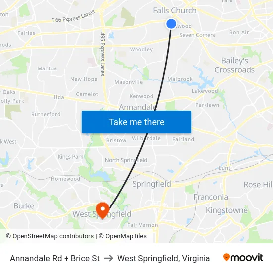 Annandale Rd + Brice St to West Springfield, Virginia map