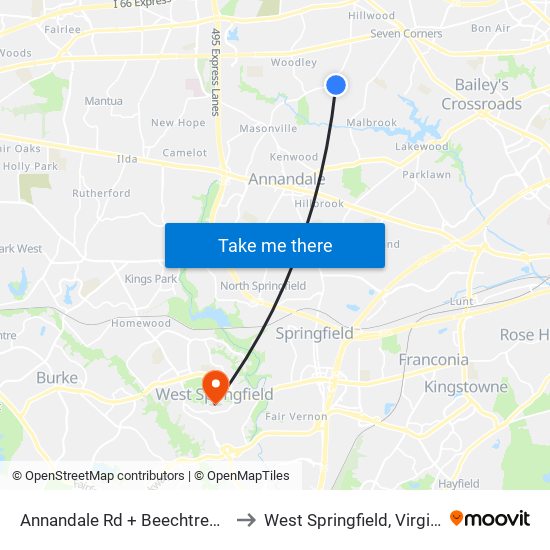 Annandale Rd + Beechtree Ln to West Springfield, Virginia map