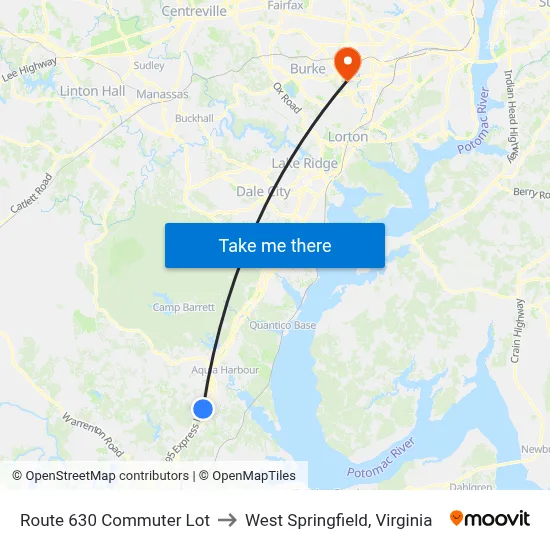 Route 630 Commuter Lot to West Springfield, Virginia map