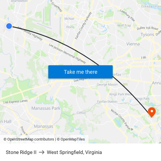 Stone Ridge II to West Springfield, Virginia map