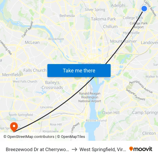 Breezewood Dr at Cherrywood Ln to West Springfield, Virginia map
