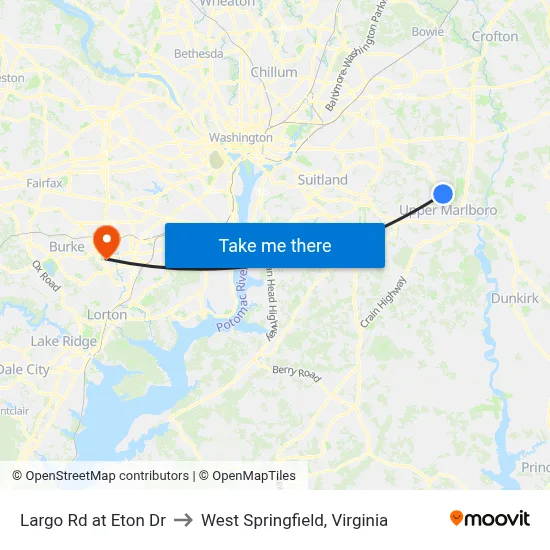 Largo Rd at Eton Dr to West Springfield, Virginia map