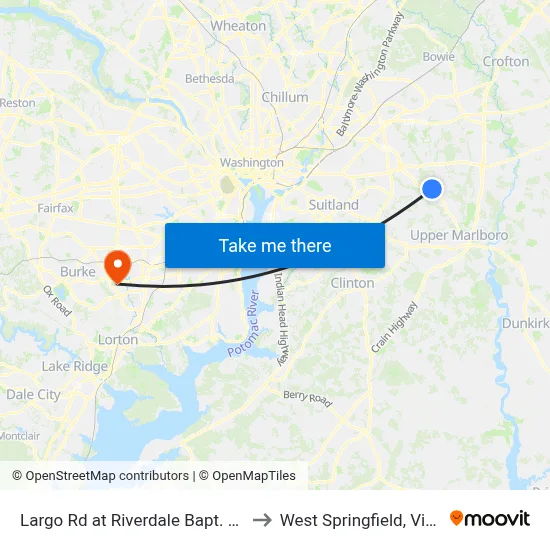 Largo Rd at Riverdale Bapt. School to West Springfield, Virginia map
