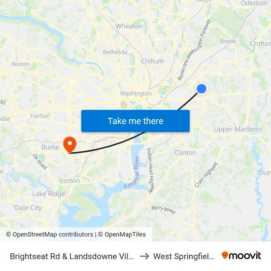 Brightseat Rd & Landsdowne Village Apartments to West Springfield, Virginia map