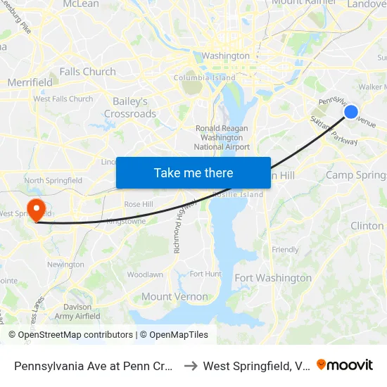 Pennsylvania Ave at Penn Crossing Dr to West Springfield, Virginia map