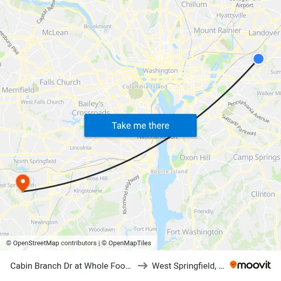 Cabin Branch Dr at Whole Foods Entrance to West Springfield, Virginia map
