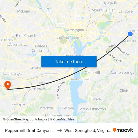 Peppermill Dr at Canyon Dr to West Springfield, Virginia map