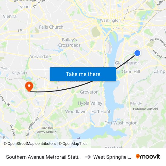 Southern Avenue Metrorail Station at Bus Bay K to West Springfield, Virginia map