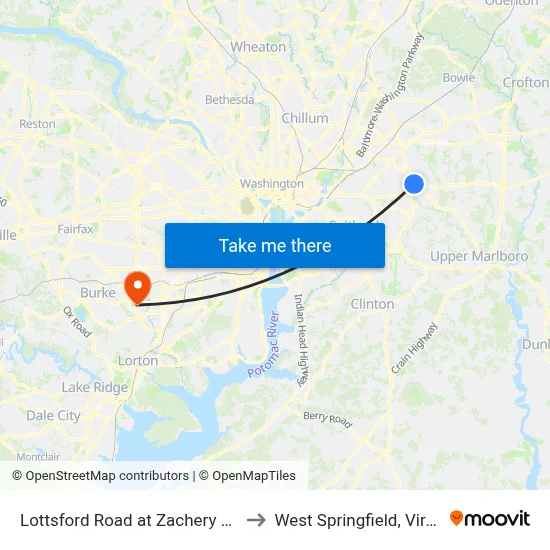 Lottsford Road at Zachery Street to West Springfield, Virginia map