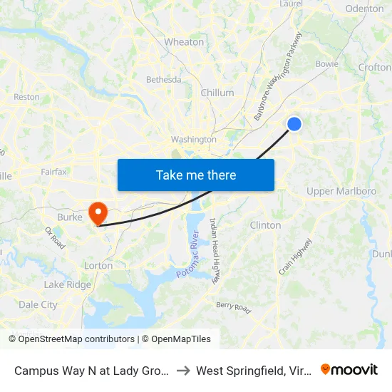 Campus Way N at Lady Grove Rd to West Springfield, Virginia map