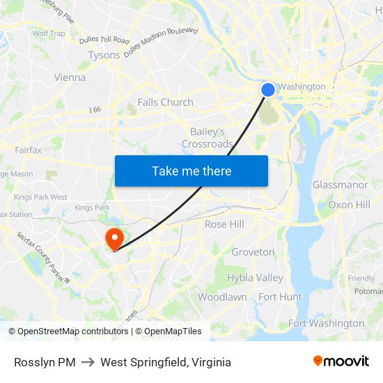 Rosslyn PM to West Springfield, Virginia map