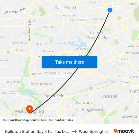 Ballston Station Bay E Fairfax Dr Eb @ N Stuart St to West Springfield, Virginia map