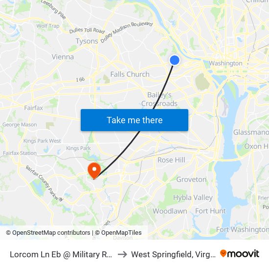 Lorcom Ln Eb @ Military Rd FS to West Springfield, Virginia map