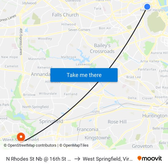 N Rhodes St Nb @ 16th St N Ns to West Springfield, Virginia map