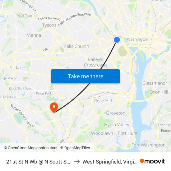 21st St N Wb @ N Scott St FS to West Springfield, Virginia map