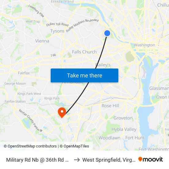 Military Rd Nb @ 36th Rd N Ns to West Springfield, Virginia map