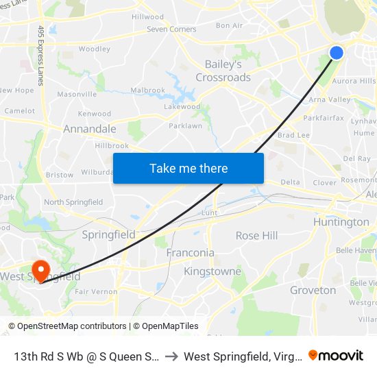 13th Rd S Wb @ S Queen St FS to West Springfield, Virginia map