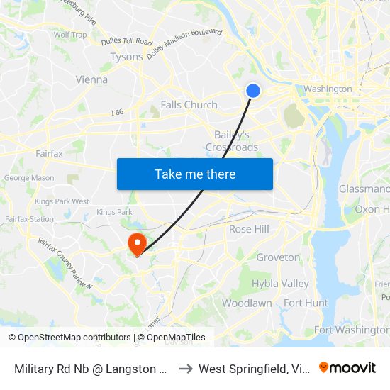 Military Rd Nb @ Langston Blvd FS to West Springfield, Virginia map
