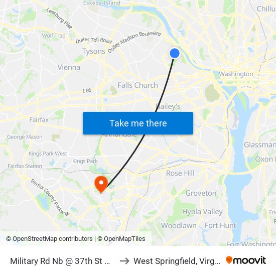 Military Rd Nb @ 37th St N Ns to West Springfield, Virginia map