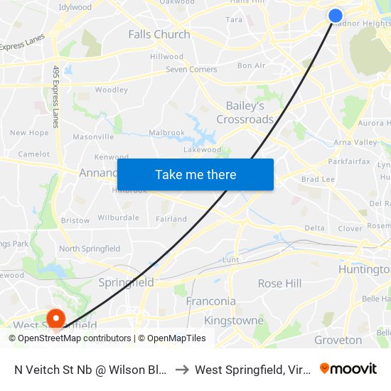 N Veitch St Nb @ Wilson Blvd FS to West Springfield, Virginia map