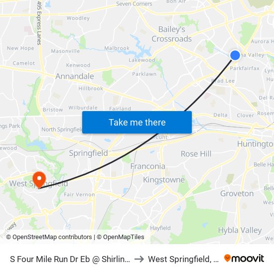 S Four Mile Run Dr Eb @ Shirlington Rd Ns to West Springfield, Virginia map