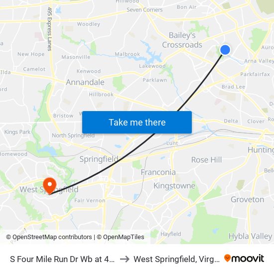 S Four Mile Run Dr Wb at 4191 to West Springfield, Virginia map