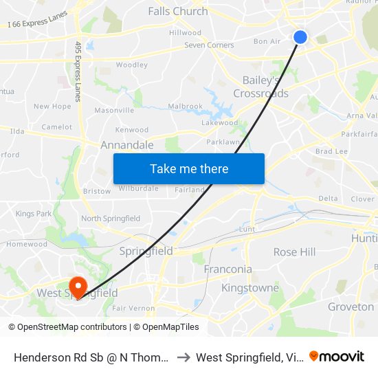 Henderson Rd Sb @ N Thomas St FS to West Springfield, Virginia map