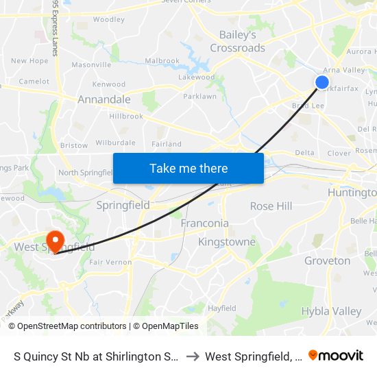 S Quincy St Nb at Shirlington Station Bay D to West Springfield, Virginia map