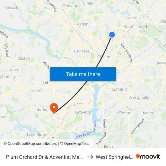 Plum Orchard Dr & Adventist Medical Cen White Oak to West Springfield, Virginia map