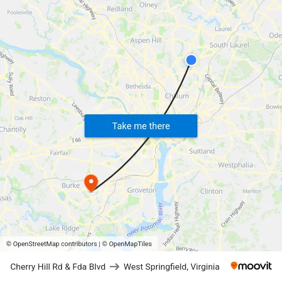 Cherry Hill Rd & Fda Blvd to West Springfield, Virginia map
