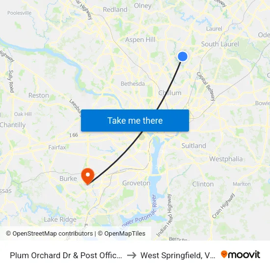 Plum Orchard Dr & Post Office Annex to West Springfield, Virginia map