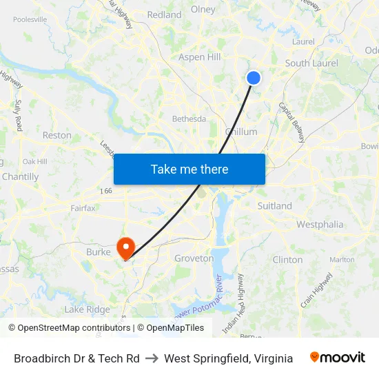 Broadbirch Dr & Tech Rd to West Springfield, Virginia map