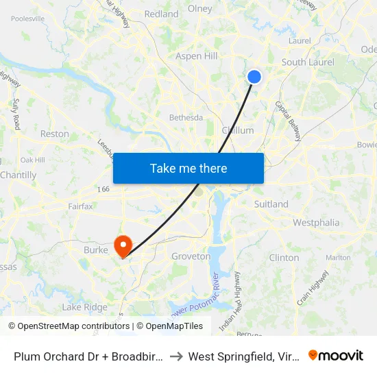Plum Orchard Dr + Broadbirch Dr to West Springfield, Virginia map