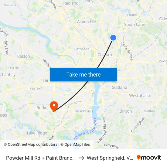 Powder Mill Rd + Paint Branch Home to West Springfield, Virginia map