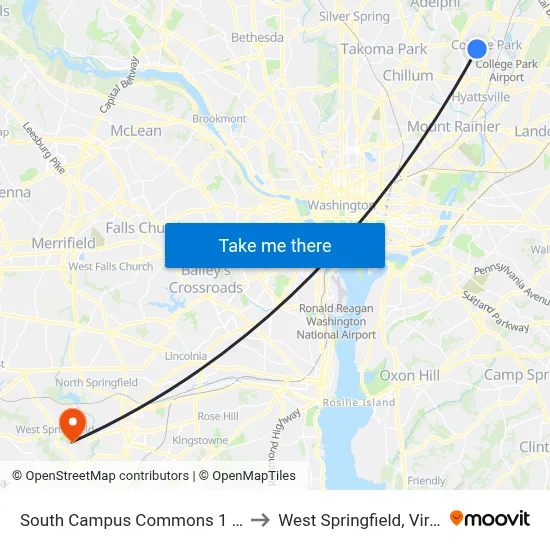 South Campus Commons 1 And 2 to West Springfield, Virginia map