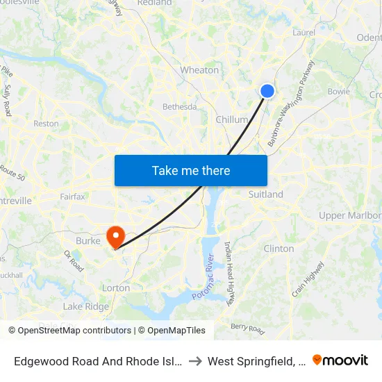 Edgewood Road And Rhode Island Avenue to West Springfield, Virginia map