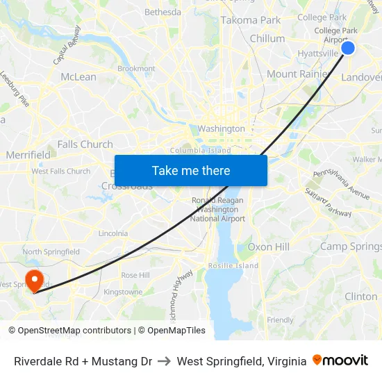 Riverdale Rd + Mustang Dr to West Springfield, Virginia map