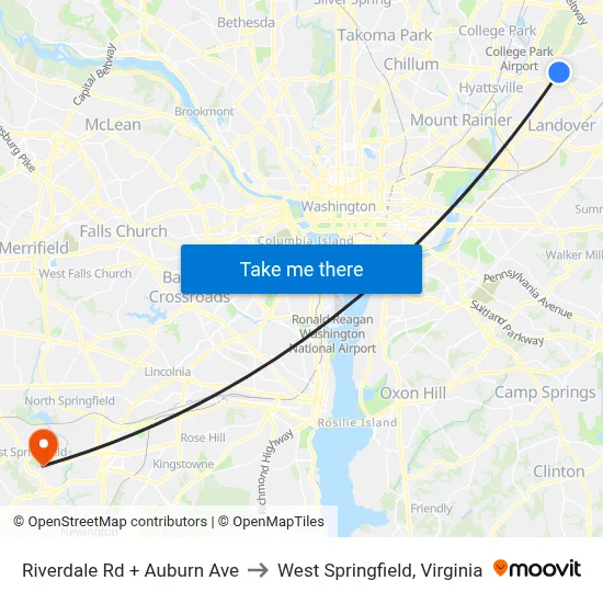 Riverdale Rd + Auburn Ave to West Springfield, Virginia map