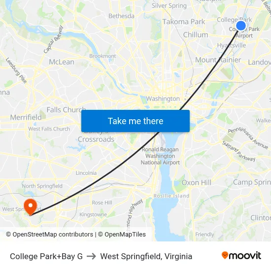 College Park+Bay G to West Springfield, Virginia map