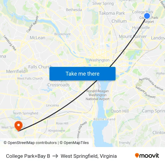 College Park+Bay B to West Springfield, Virginia map