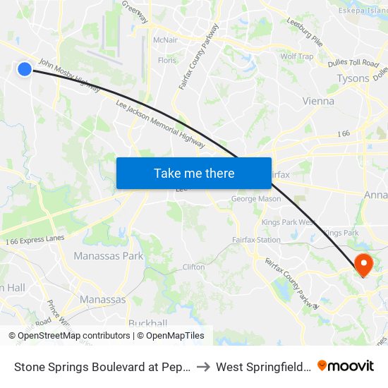 Stone Springs Boulevard at Pepperbush Place to West Springfield, Virginia map