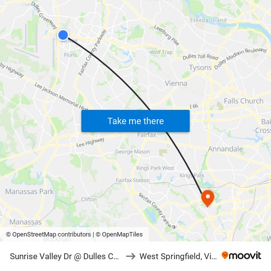 Sunrise Valley Dr @ Dulles Corner Dr to West Springfield, Virginia map