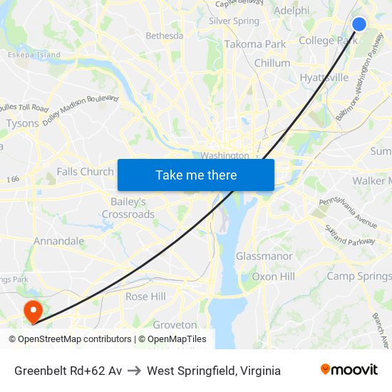 Greenbelt Rd+62 Av to West Springfield, Virginia map