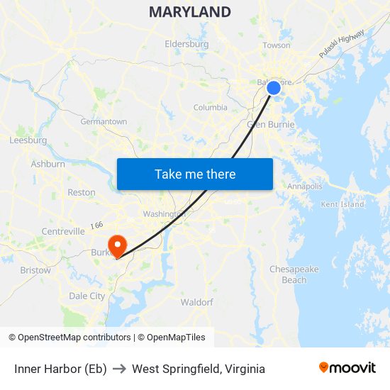 Inner Harbor (Eb) to West Springfield, Virginia map